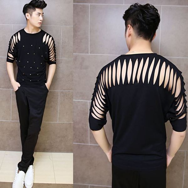 men hollow out rivet nightclub dj singer punk rock t shirt stage costume mens harajuku hipster tee shirts streetwear, White;black
men hollow out rivet nightclub dj singer punk rock t shirt stage costume mens harajuku hipster tee shirts streetwear, White;black