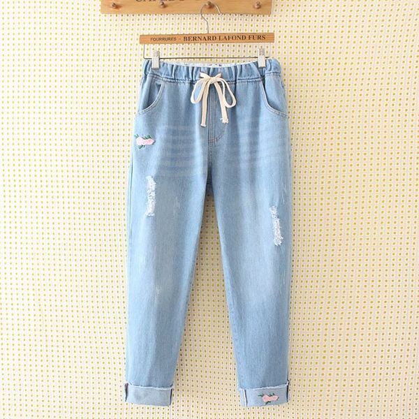 pozji plump mm large size plus plump summer new women's women's pants korean style elastic waist denim embroidered hole pants for, Blue
pozji plump mm large size plus plump summer new women's women's pants korean style elastic waist denim embroidered hole pants for, Blue