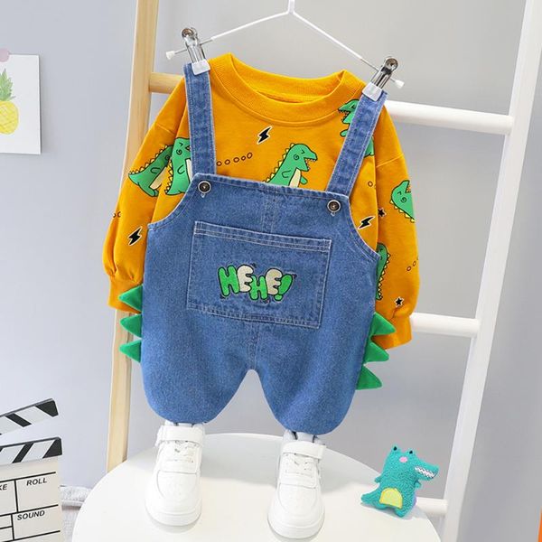 autumn long sleeve cartoon dinosaur t-shirt + denim jeans overalls trousers girls baby's sets kids children 2pcs suits, White
autumn long sleeve cartoon dinosaur t-shirt + denim jeans overalls trousers girls baby's sets kids children 2pcs suits, White