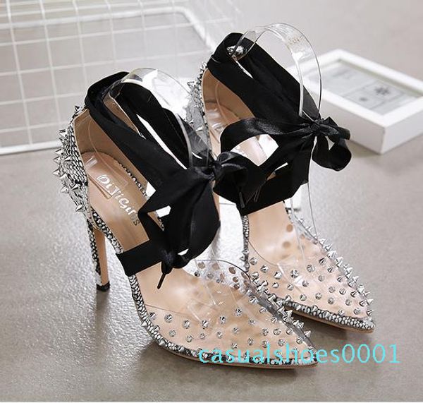woman designer high heel shoes snake grain rivets spike pointed toe pumps size 35 to 40 c01, Black