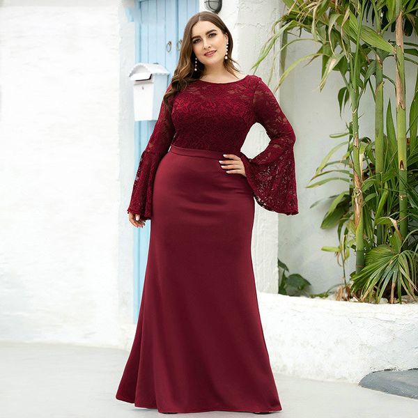 plus size lace evening dresses long mermaid o-neck flare sleeve see-through formal dresses for party 2020, White;black
plus size lace evening dresses long mermaid o-neck flare sleeve see-through formal dresses for party 2020, White;black