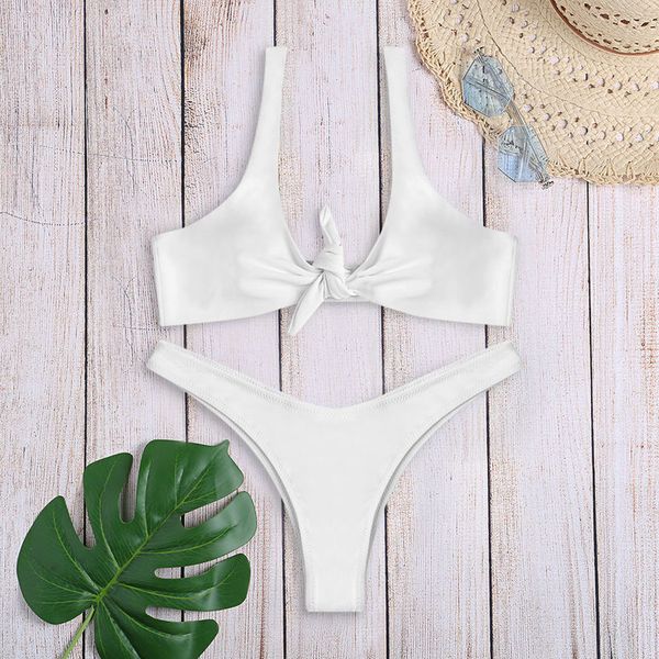 langstar brand halter neck shoulder strap padded tied solid color low waist swimsuit women bikini set, White;black
langstar brand halter neck shoulder strap padded tied solid color low waist swimsuit women bikini set, White;black