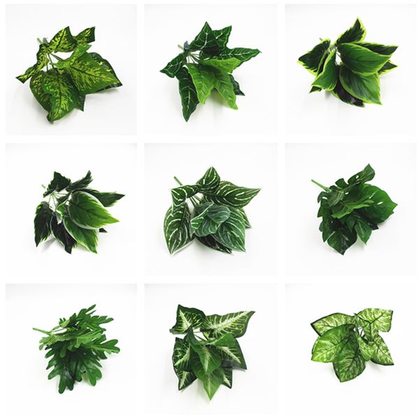 

9 heads artificial plants leaves evergreen leafs wedding party wall green plant accessories home decoration simulation flowers
