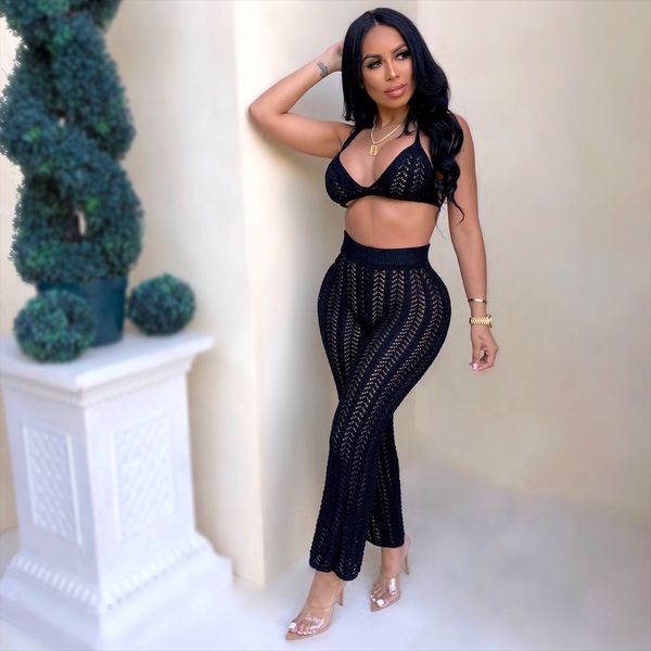 2020 new european and american women's sets fashion knitted mesh hollow perspective two-piece suit, White
2020 new european and american women's sets fashion knitted mesh hollow perspective two-piece suit, White