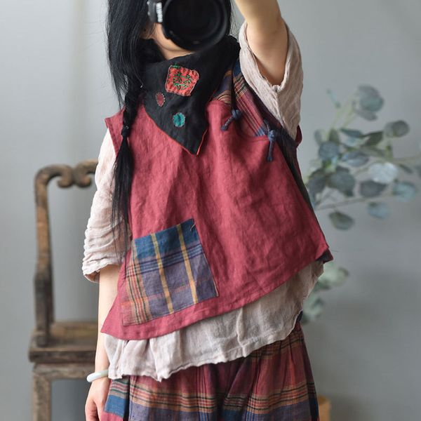 johnature women sleeveless shirts stand patchwork color button pockets 2020 new summer linen blouses vintage women tank shirts, White
johnature women sleeveless shirts stand patchwork color button pockets 2020 new summer linen blouses vintage women tank shirts, White