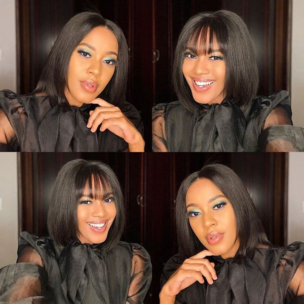 short bob straight human hair wigs with bangs bob brazilian straight lace front wig remy glueless lace front human hair wigs, Black;brown
short bob straight human hair wigs with bangs bob brazilian straight lace front wig remy glueless lace front human hair wigs, Black;brown