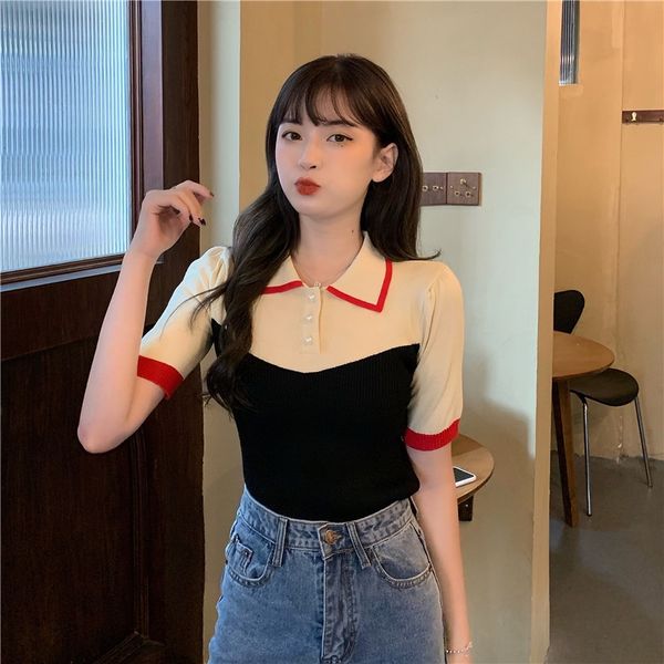 0blp2 cute small lapel color matching for women contrast color short sleeve 2020 summer knitwear knitwear t- knitted shirt new t-shirt f, White
0blp2 cute small lapel color matching for women contrast color short sleeve 2020 summer knitwear knitwear t- knitted shirt new t-shirt f, White