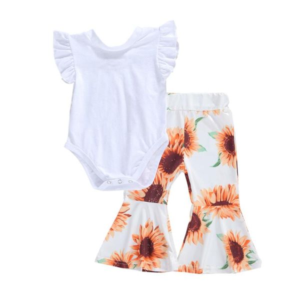 fashion 2pcs baby girls outfit set summer autumn solid color sleeve romper+sunflower printing flared trousers set, White
fashion 2pcs baby girls outfit set summer autumn solid color sleeve romper+sunflower printing flared trousers set, White