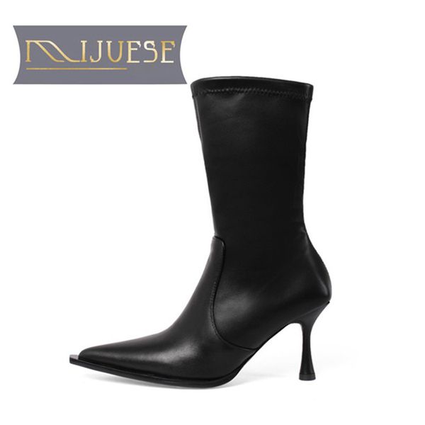 mljuese 2021 women mid-calf boots cow leather winter short plush pointed toe high heels female boots size 40, Black
mljuese 2021 women mid-calf boots cow leather winter short plush pointed toe high heels female boots size 40, Black
