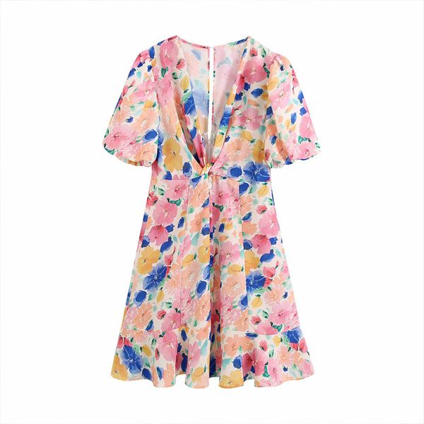 new women's bow decoration v-neck knotted ruffled printed dress retro floral printed dress female short short-sleeved, Black;gray
new women's bow decoration v-neck knotted ruffled printed dress retro floral printed dress female short short-sleeved, Black;gray