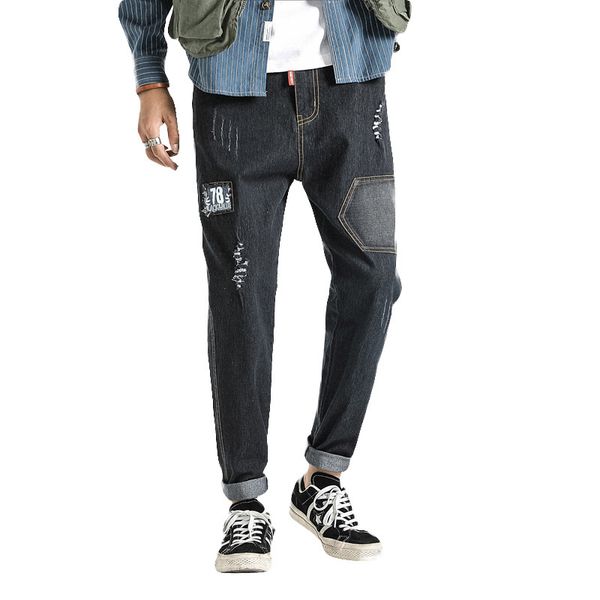 men's pants mens ripped jeans hong kong style plus-sized casual leggings hole pantalettes joggers hip hop 8xl, Black
men's pants mens ripped jeans hong kong style plus-sized casual leggings hole pantalettes joggers hip hop 8xl, Black