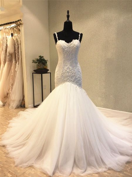 real image mermaid wedding dresses spaghetti straps appliques lace soft tulle bridal gowns actual p vestido de noiva, White
real image mermaid wedding dresses spaghetti straps appliques lace soft tulle bridal gowns actual p vestido de noiva, White
