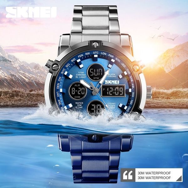 fashionable men's sports watch outdoor multi-functional three-time large dial electron electron men's steel electronic watch, Blue
fashionable men's sports watch outdoor multi-functional three-time large dial electron electron men's steel electronic watch, Blue