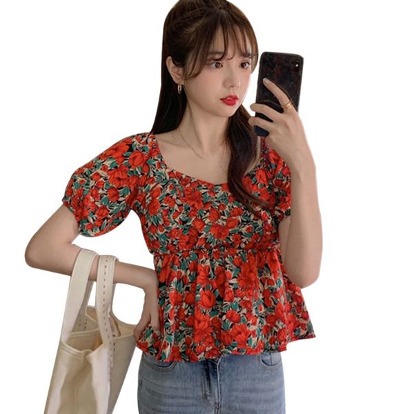 women's blouses & shirts summer chiffon bluzka elegancka damska floral print square collar beach style short sleeve, White
women's blouses & shirts summer chiffon bluzka elegancka damska floral print square collar beach style short sleeve, White