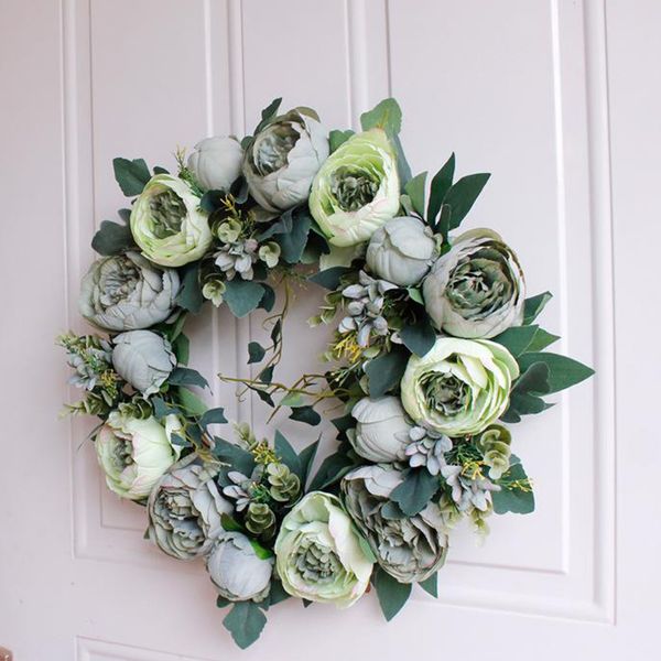 artificial flower wreath 16inch large green floral wreath garland for festival
artificial flower wreath 16inch large green floral wreath garland for festival