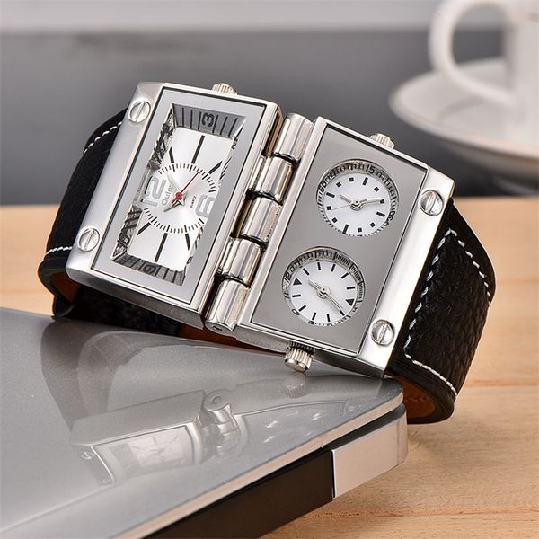 oulm limited edition men unique watches two different rectangle big dials quartz clock male three time zone pu wristwatch, Slivery;brown
oulm limited edition men unique watches two different rectangle big dials quartz clock male three time zone pu wristwatch, Slivery;brown