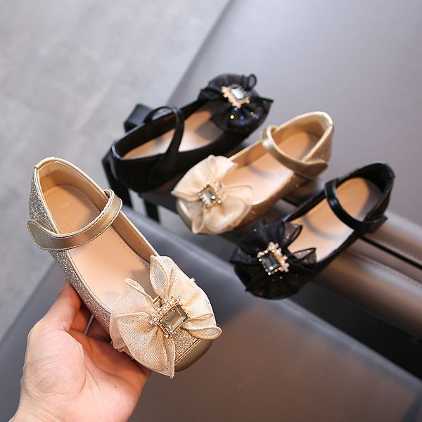 autumn girls casual leather shoes bow princess shoes baby children little girl, Black