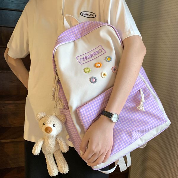dcimor new polyester-cotton women backpack panelled plaid schoolbag for teenage girls flower embroidery travel backpack mochilas
dcimor new polyester-cotton women backpack panelled plaid schoolbag for teenage girls flower embroidery travel backpack mochilas