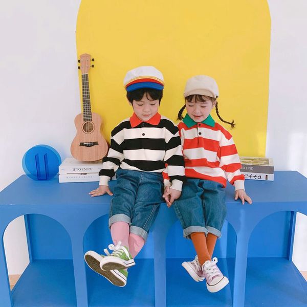korean clothing children's children's clothing sweater 2020 autumn new lapel boys' striped sweater polo shirt girls, Blue
korean clothing children's children's clothing sweater 2020 autumn new lapel boys' striped sweater polo shirt girls, Blue