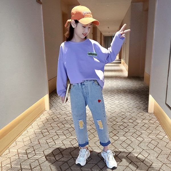 cjoes girlsjeans spring and autumn jeans children's suit pants 6-year-old girlswestern style trousers 7 korean style 8 holes 9 loose 10, Blue
