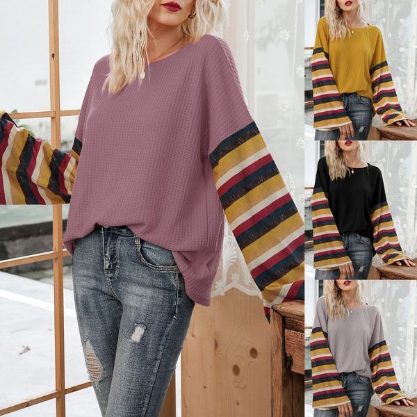 womens autumn flare long sleeves sweater o-neck color block striped patchwork loose waffle knitted casual pullover jumpers, White;black
womens autumn flare long sleeves sweater o-neck color block striped patchwork loose waffle knitted casual pullover jumpers, White;black