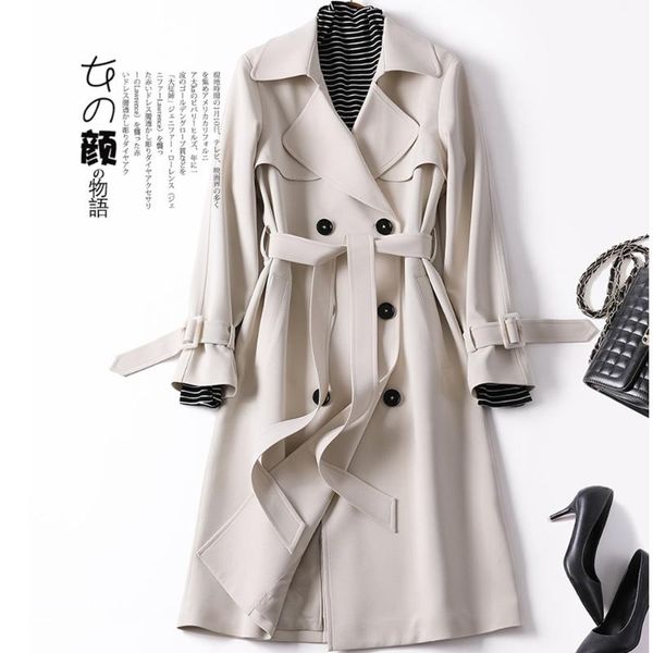 women's trench coats 2021 british women long coat autumn spring elegant fashion double-breasted slim belt outwear high quality, Tan;black
women's trench coats 2021 british women long coat autumn spring elegant fashion double-breasted slim belt outwear high quality, Tan;black