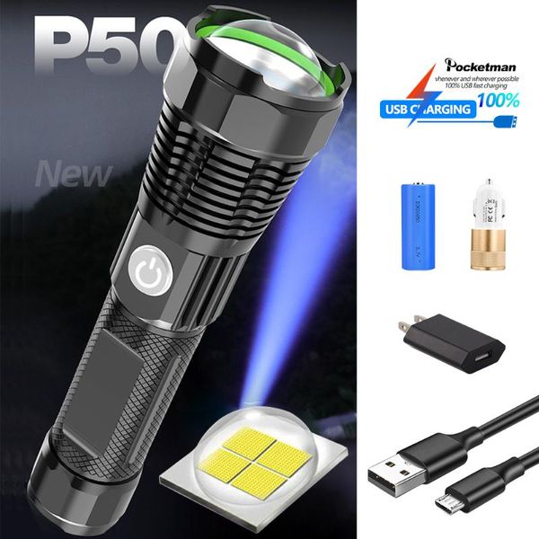 4 Modes Led Zoom Power Display Waterproof Usb Charging Aluminum Alloy 26650 For Camp