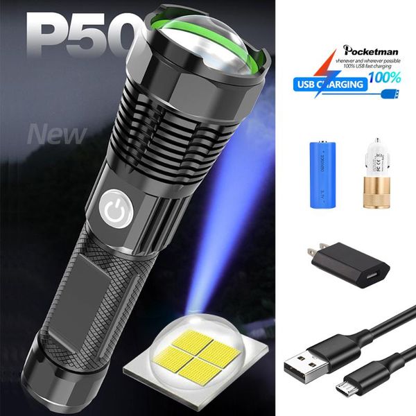 4 Modes Led Zoom Power Display Waterproof Usb Charging Aluminum Alloy 26650 For Camp