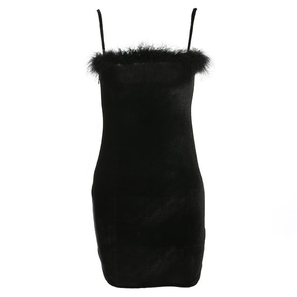 velvet suspender skirt furry ins new bodycon dress, Black;gray 
velvet suspender skirt furry ins new bodycon dress, Black;gray