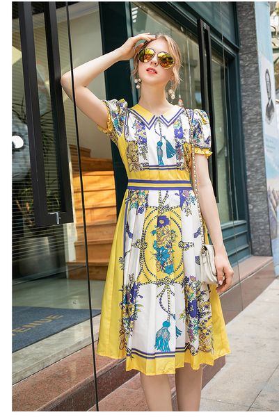 619 2020 summer brand same style empire flora print short sleeve prom dress lapel neck polyester jq, Black
619 2020 summer brand same style empire flora print short sleeve prom dress lapel neck polyester jq, Black