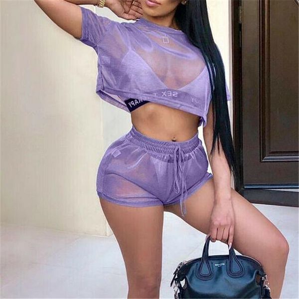 women sheer hollow mesh clothes suit 2pcs short sleeves crop shorts sets ladies' new see-through costume sets sale, Gray
women sheer hollow mesh clothes suit 2pcs short sleeves crop shorts sets ladies' new see-through costume sets sale, Gray
