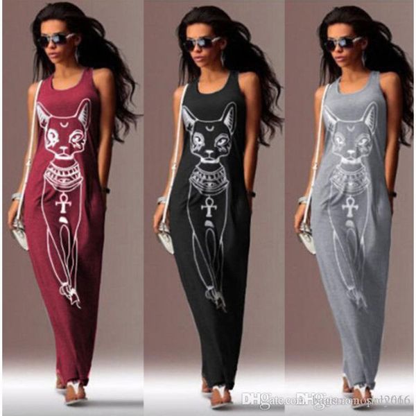 women dress summer fashion for shoulder elegant lady flower long skirt loose cat print sleeveless vest maxi casual dresses size s-2xl, Black;gray
women dress summer fashion for shoulder elegant lady flower long skirt loose cat print sleeveless vest maxi casual dresses size s-2xl, Black;gray