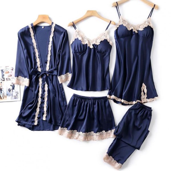 women satin robe set lace 5pcs sleepwear summer bathrobe gown loose pajamas kimono gown casual home clothes, Black;red
women satin robe set lace 5pcs sleepwear summer bathrobe gown loose pajamas kimono gown casual home clothes, Black;red