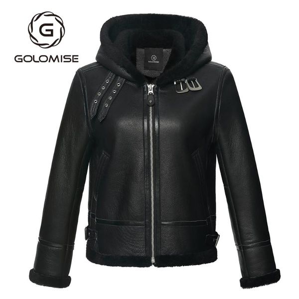 golomise women's genuine shearling sheepskin leather jacket/coat real natural merino sheep fur lining with hood, Black
golomise women's genuine shearling sheepskin leather jacket/coat real natural merino sheep fur lining with hood, Black