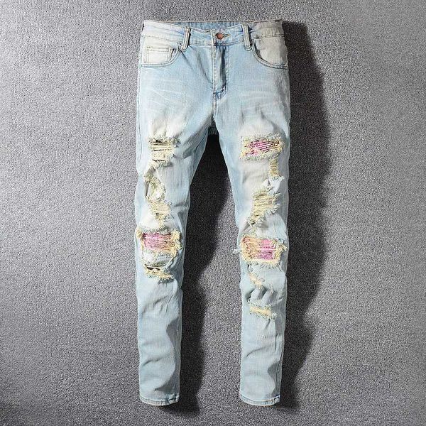 fashion streetwear men jeans retro light blue washed slim fit elastic ripped jeans men patchwork destroyed pants hip hop
fashion streetwear men jeans retro light blue washed slim fit elastic ripped jeans men patchwork destroyed pants hip hop