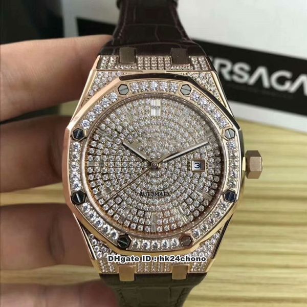 3 styles 41mm rose gold diamond selfwinding automatic mens watch 15400or dense diamond dial leather strap gents sport watches, Slivery;brown
3 styles 41mm rose gold diamond selfwinding automatic mens watch 15400or dense diamond dial leather strap gents sport watches, Slivery;brown