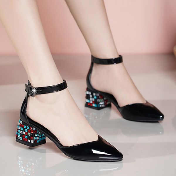 2020 summer women sandals ankle strap pumps patent leather dress shoes colorful crystal heeled ladies shoes zapatos mujer 8225c, Black
2020 summer women sandals ankle strap pumps patent leather dress shoes colorful crystal heeled ladies shoes zapatos mujer 8225c, Black