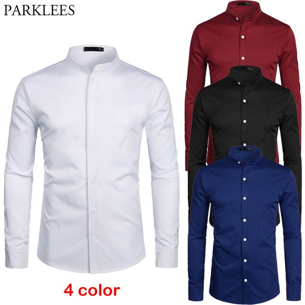 white banded collar dress shirt men slim fit long sleeve casual button down shirts mens business office work chemise homme s-2xl cx200801, White;black
white banded collar dress shirt men slim fit long sleeve casual button down shirts mens business office work chemise homme s-2xl cx200801, White;black