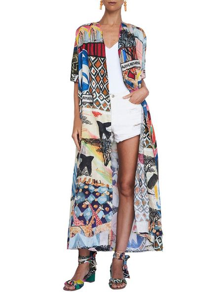 women chiffon bikini cover up colorful printed beach cover ups long dress bathing suit tunic kaftan, White;black
women chiffon bikini cover up colorful printed beach cover ups long dress bathing suit tunic kaftan, White;black