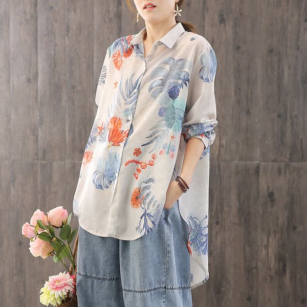 women's blouses & shirts spring autumn women print loose full sleeve casual asymmetric female fashion, White
women's blouses & shirts spring autumn women print loose full sleeve casual asymmetric female fashion, White