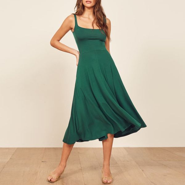 women dress 2020 spring and summer new dark green knitted vest dress fashion casual solid color square collar midi, Black;gray
women dress 2020 spring and summer new dark green knitted vest dress fashion casual solid color square collar midi, Black;gray