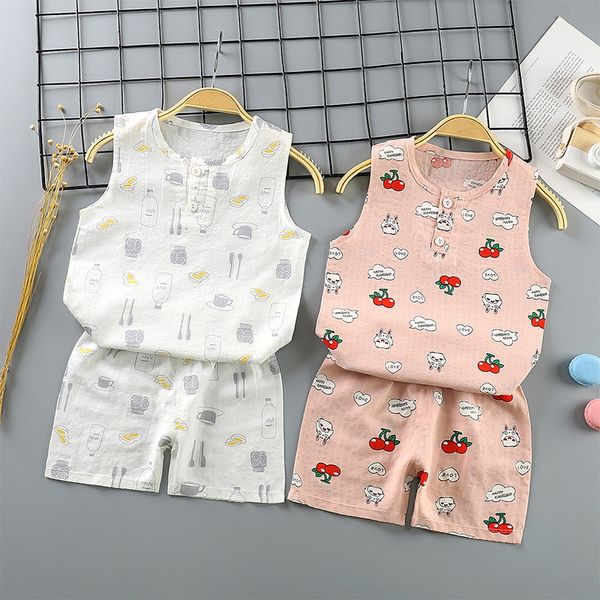 2020 new children's cotton linen suit boys vest cotton and linen vest' and girls' jacquard vest shorts
