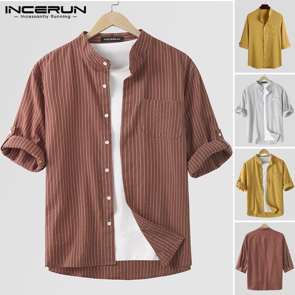 incerun men casual striped shirt cotton 3/4 sleeve stand collar button brand shirts leisure 2020 streetwear chic camisas hombre, White;black
incerun men casual striped shirt cotton 3/4 sleeve stand collar button brand shirts leisure 2020 streetwear chic camisas hombre, White;black