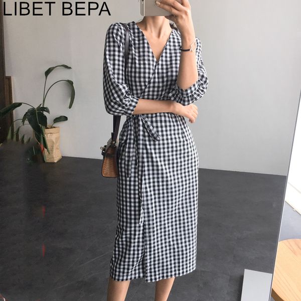 2020 new spring autumn women plaid dress lace up bow wrap v-neck three quarter sleeve high waist casual one piece dresses dr122, Black;gray
2020 new spring autumn women plaid dress lace up bow wrap v-neck three quarter sleeve high waist casual one piece dresses dr122, Black;gray