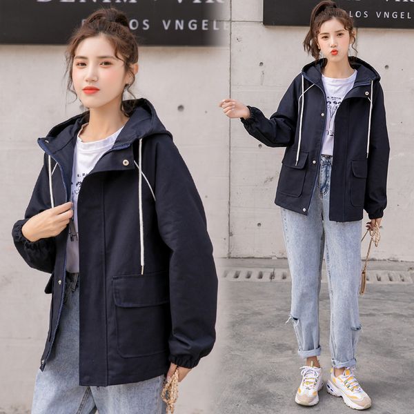 women hooded jacket coats 2020 autumn winter long sleeve windbreaker korean solid casual loose zipper big pocket outwear, Black;brown
women hooded jacket coats 2020 autumn winter long sleeve windbreaker korean solid casual loose zipper big pocket outwear, Black;brown