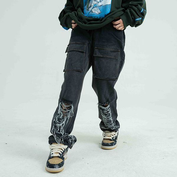harajuku high street hole gradient jeans men and women washed frayed pockets denim trousers hip hop oversize straight pants, Blue
harajuku high street hole gradient jeans men and women washed frayed pockets denim trousers hip hop oversize straight pants, Blue
