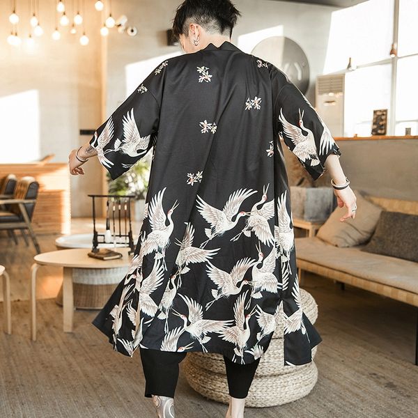2019 new chinese style youth men's fashion casual long crane cardigan cloak cloak kimono kimono kimono, Tan;black
2019 new chinese style youth men's fashion casual long crane cardigan cloak cloak kimono kimono kimono, Tan;black