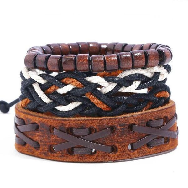 cowhide bracelet punk style multi layer bracelet wooden beads hemp rope men's leather bracelet size adjustable 3styles/1set, Golden;silver
cowhide bracelet punk style multi layer bracelet wooden beads hemp rope men's leather bracelet size adjustable 3styles/1set, Golden;silver