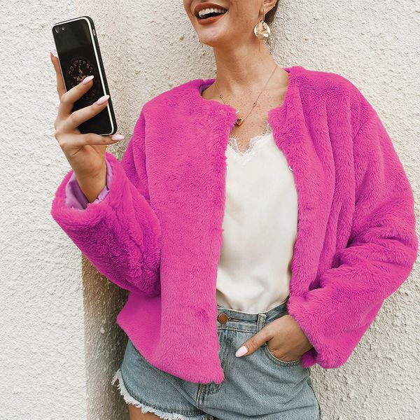fluffy keep warm long sleeve solid color outerwear furry fur coat women autumn winter jacket round collar soft fur overcoat, Black 
fluffy keep warm long sleeve solid color outerwear furry fur coat women autumn winter jacket round collar soft fur overcoat, Black
