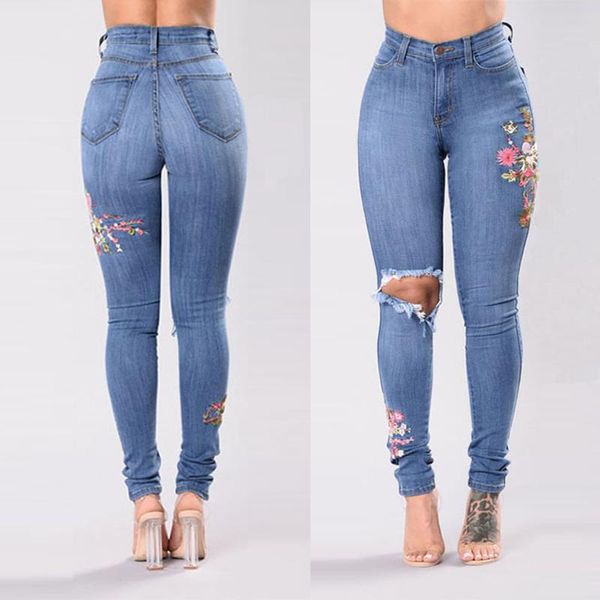 stretch embroidered jeans for women elastic flower jeans female slim denim pants hole ripped rose pattern pantalon femme, Blue
stretch embroidered jeans for women elastic flower jeans female slim denim pants hole ripped rose pattern pantalon femme, Blue